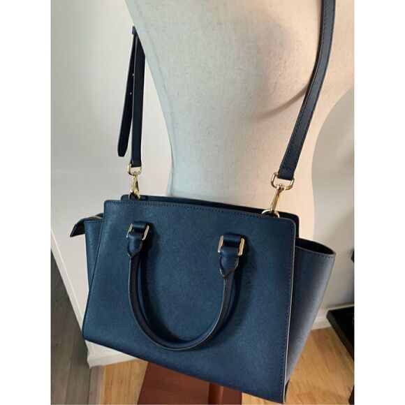 Michael Kors Leather Satchel / Tote Navy Blue - Picture 1 of 12